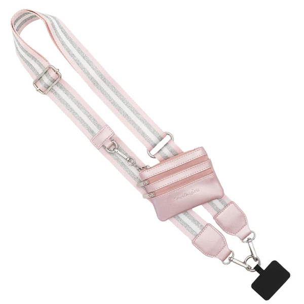 CLIP N' GO STRAP WITH ZIP POUCH PINK & SILVER