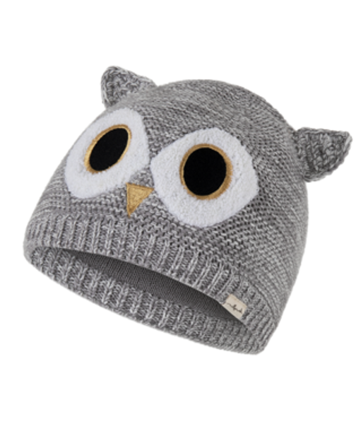 BABY GIRLS BEANIE OWL GREY MARLE