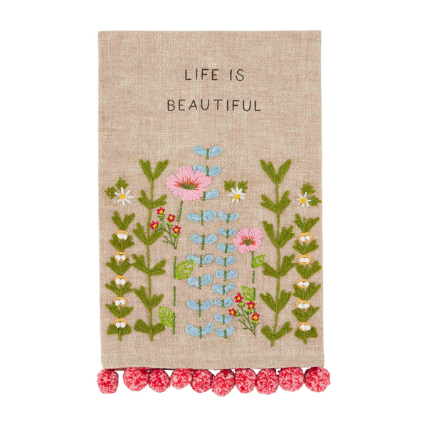 LIFE BEAUTIFUL FLORAL EMBROIDERY TOWEL