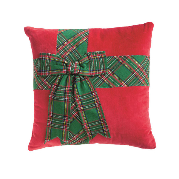 GREEN TARTAN BOW PILLOW