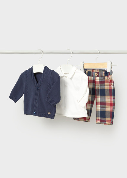3PC SET PLAID PANTS W/ CARDIGAN