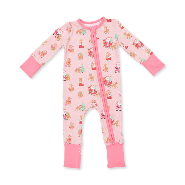 REINDEER & SANTA PINK ZIP ROMPER