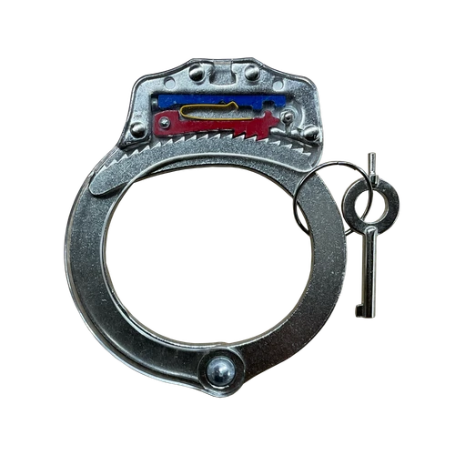 Clear training handcuff, color coded.