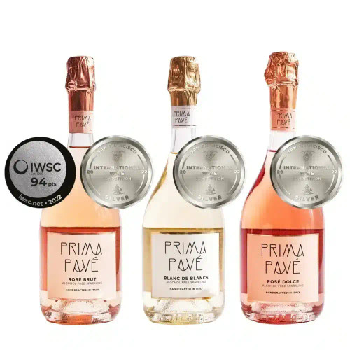 Prima Pavé Non-Alcoholic Wine Trio (Rosé Brut, Blanc de Blancs, Rosé Dolce – 0.0% ABV, 750ml, Italy)