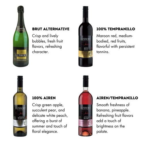 Lussory Premium 4-Bottle Set – Tempranillo, Brut, Airén & Rosé (0.0% ABV) – tasting notes