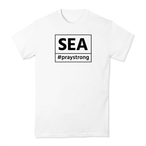 state shirt, airport, code apparel, praystrong community shirt, white, black, seattle, sea, washington, wa