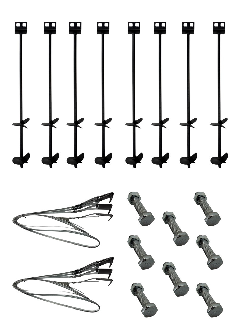 Mobile Home Parts Anchor Kit, 8-30" Double Disc Auger Anchors, 8-8 Ft Strap, and 8 Slotted Bolts