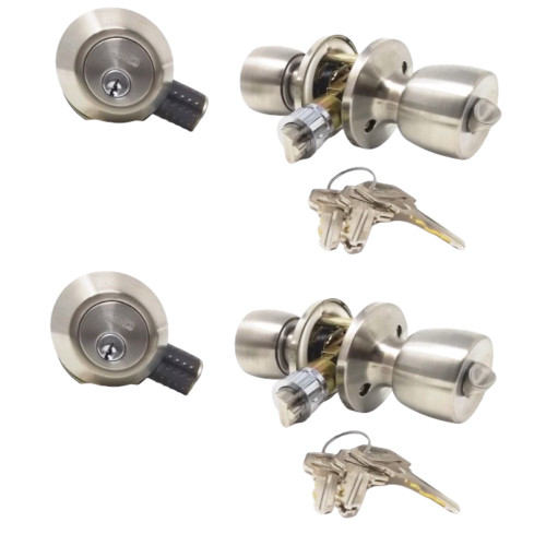 Premier Lock Keyed Alike Entry Door Stainless Steel Exterior  Single-cylinder deadbolt Keyed Entry Door Knob Combo Pack (4-Pack)