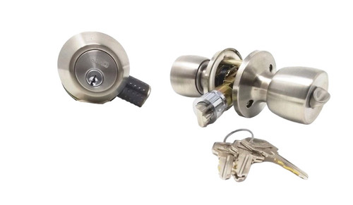 J & D Lock Mobile Home Stainless Steel Exterior Door Lock and Deadbolt Set