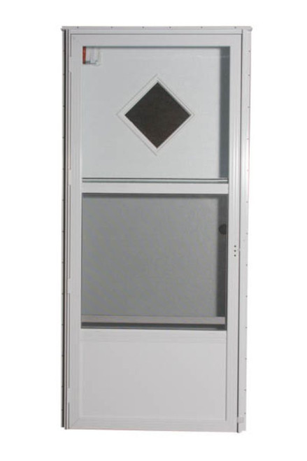 Elixir S6000 32" x 76" LH House Type Door with Diamond Window, White Standard Storm, and  4" Jam