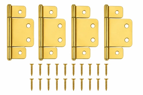 Mobile Home/RV Brass Interior Door Extended Leaf Hinge with Screws, 3-Leaf Design, 1-3/16" x 3-7/16", Pack of 4