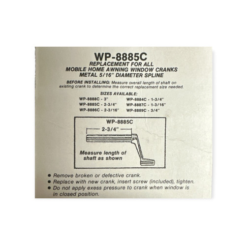 U.S. Hardware Metal Window Crank  2 - 3/4" WP-8885C