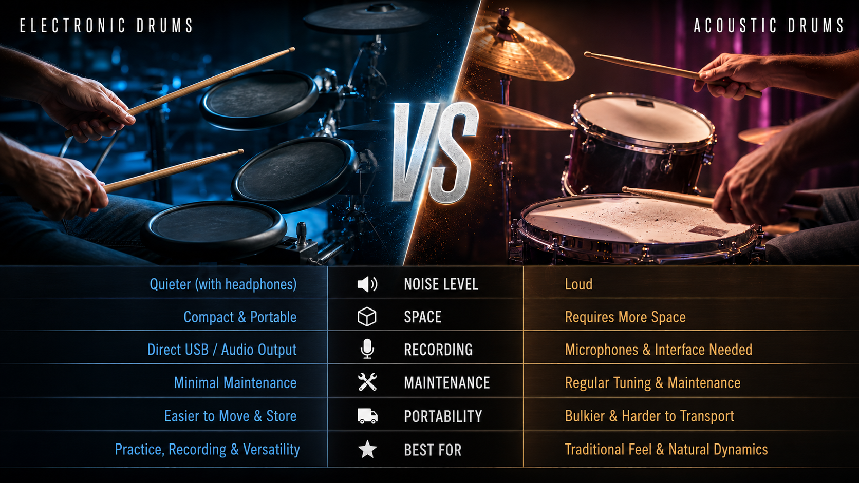 Acoustic drum sound and playing feel