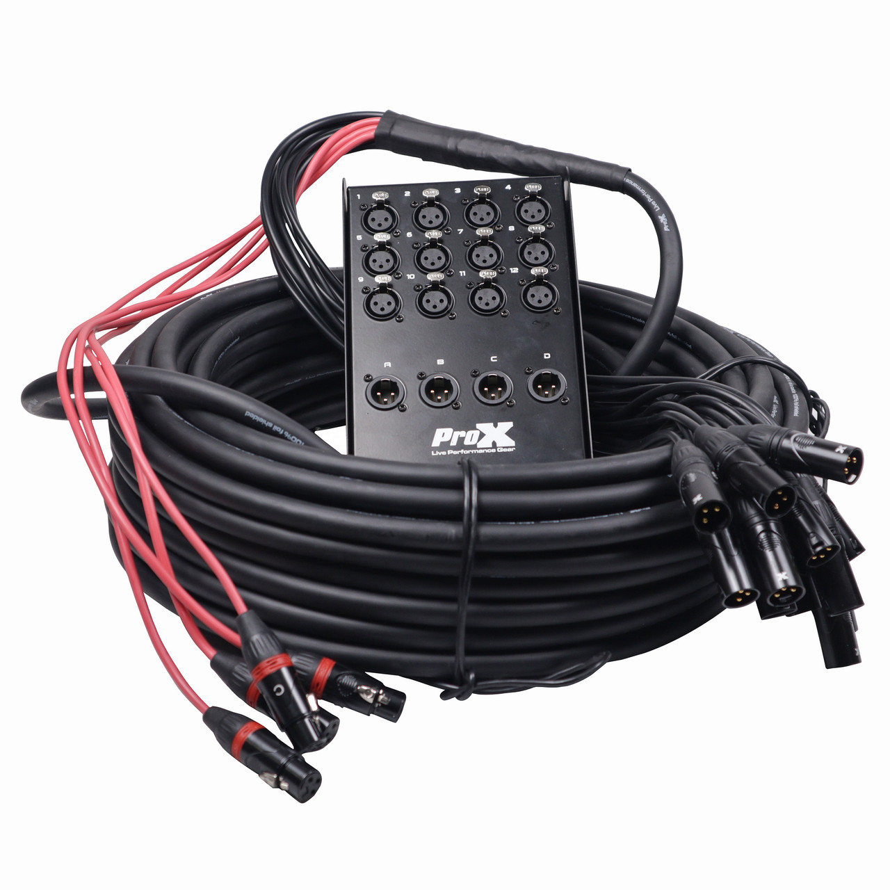 100 Ft. XLR Stage Recording Extension Box Snake 12 XLR-F Send Inputs 4 XLR-M Effects Return