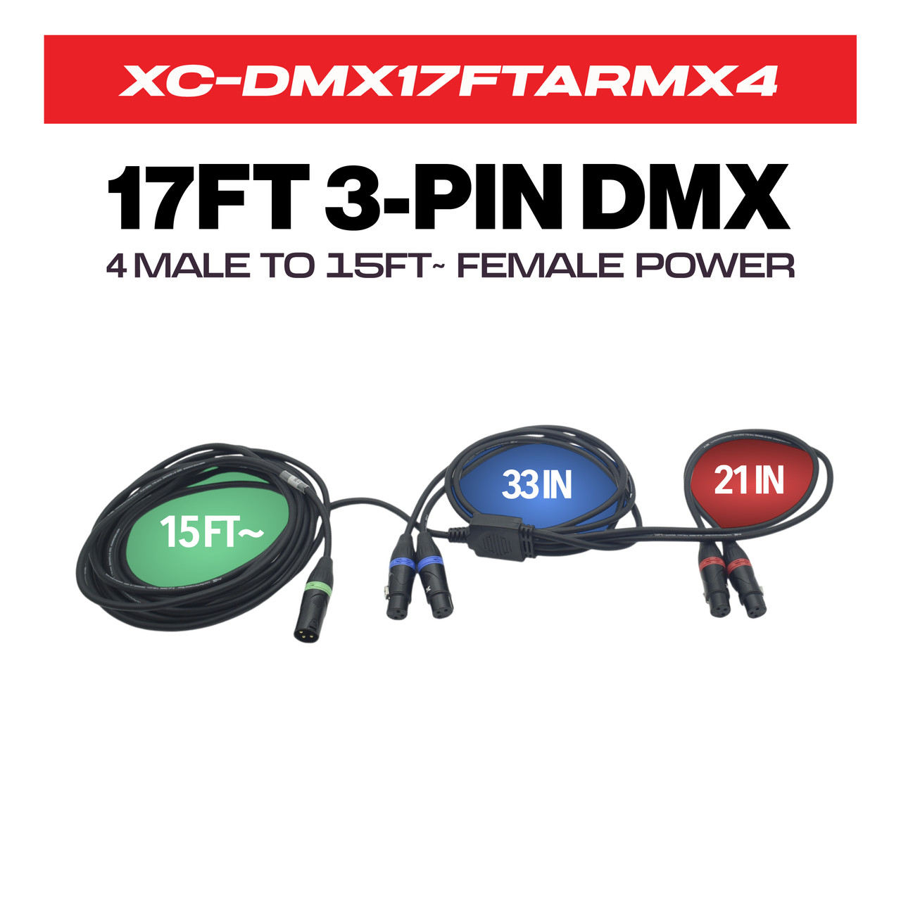 17FT 1 to 4 Outlet 3PIN DMX CABLE High Performance thumbnail 1