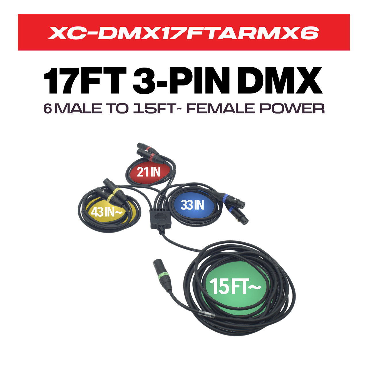 17FT 1 to 6 Outlet 3PIN DMX CABLE High Performance thumbnail 1