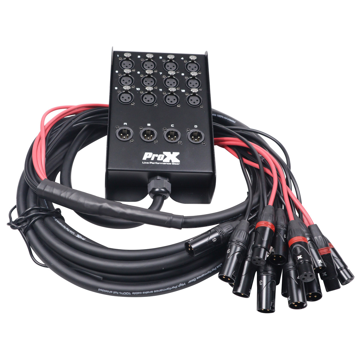 25 Ft. XLR Stage Recording Extension Box Snake 12 XLR-F Send Inputs 4 XLR-M Effects Return