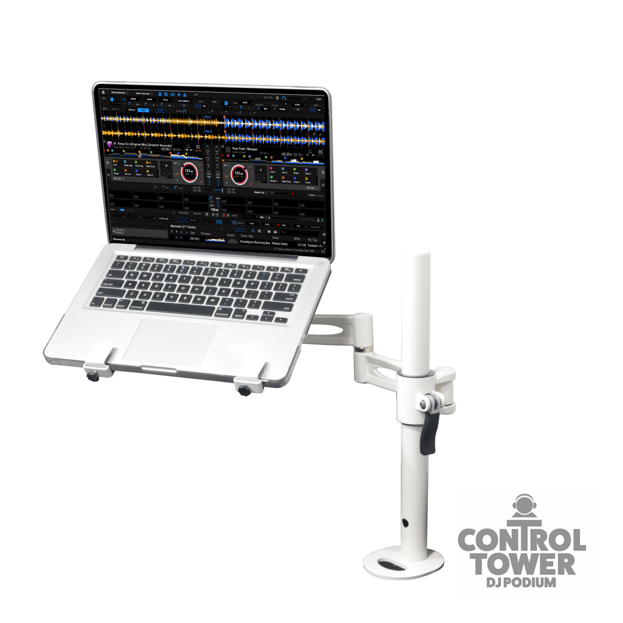 Articulating Laptop Tray Arm Pole for Control Tower DJ Podium Flip Ready DJ Cases White Finish thumbnail 1