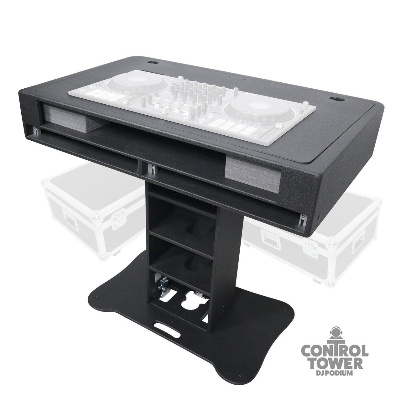 Control Tower DJ Podium with Road Cases for Pioneer DDJ-REV7 XDJ-XZ FLX10 RANE Four - Black Finish thumbnail 1