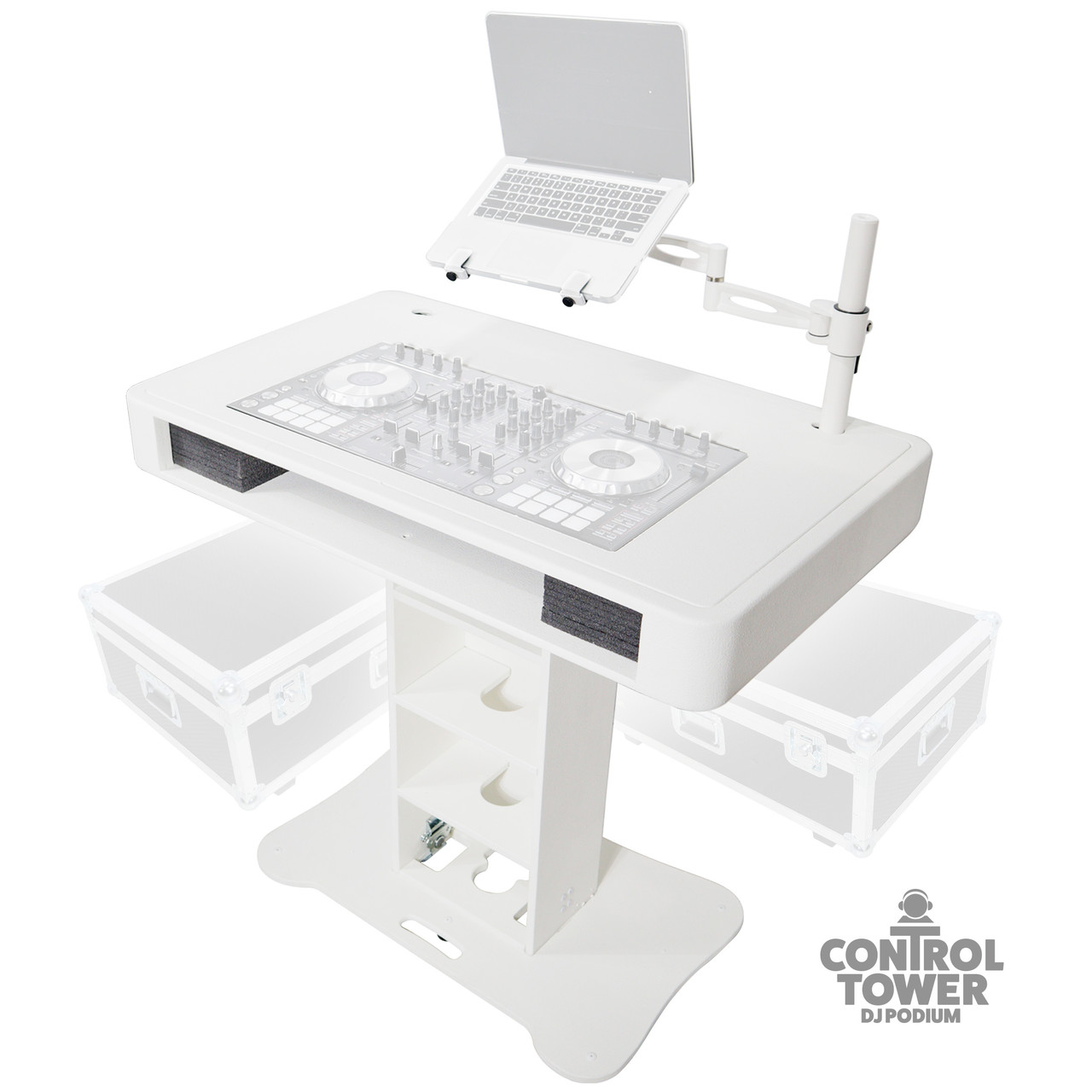 Control Tower DJ Podium with Road Cases for Pioneer DDJ-REV7 XDJ-XZ FLX10 RANE Four - White Finish thumbnail 1