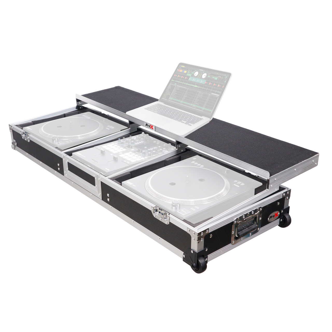 DJ Coffin Flight Case for (2) 1200 Style Turntables 10-inch 12-inch Mixers with Sliding Laptop Shelf and thumbnail 1