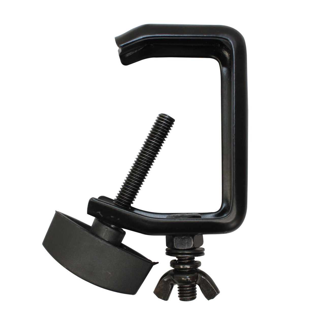 Light Duty Aluminum C Style M10 Clamp with Flat Thumbscrew for 2" Truss Tube Capacity 45 lbs Black Finish thumbnail 1