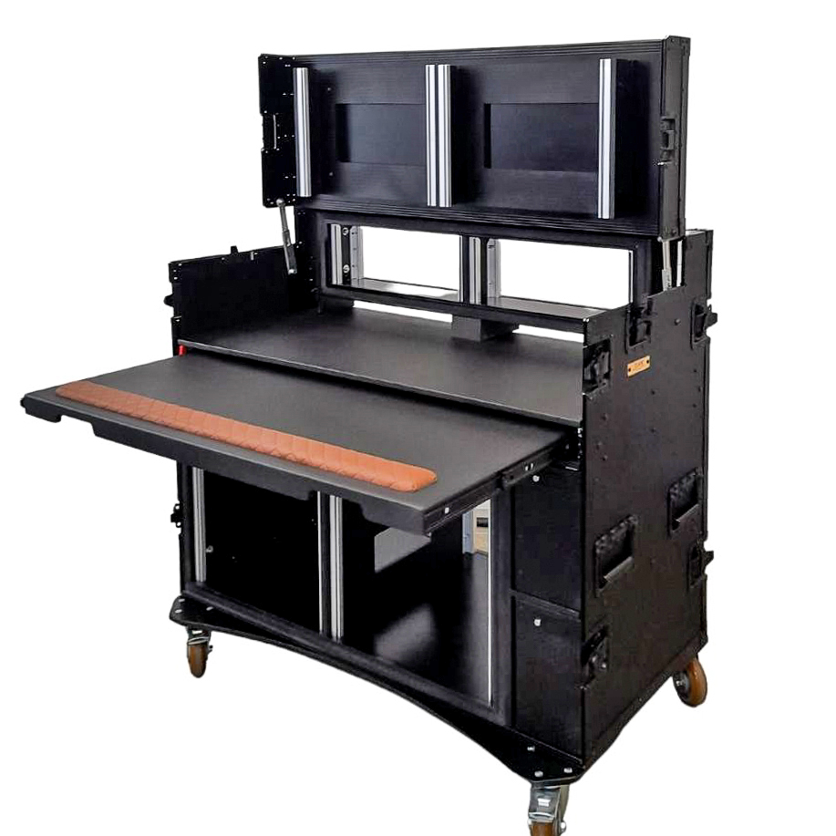 Mobile AV Broadcasting Streaming Recording Studio Workstation Case with 2x 4U Top 2x 12U Bottom Black Finish thumbnail 1