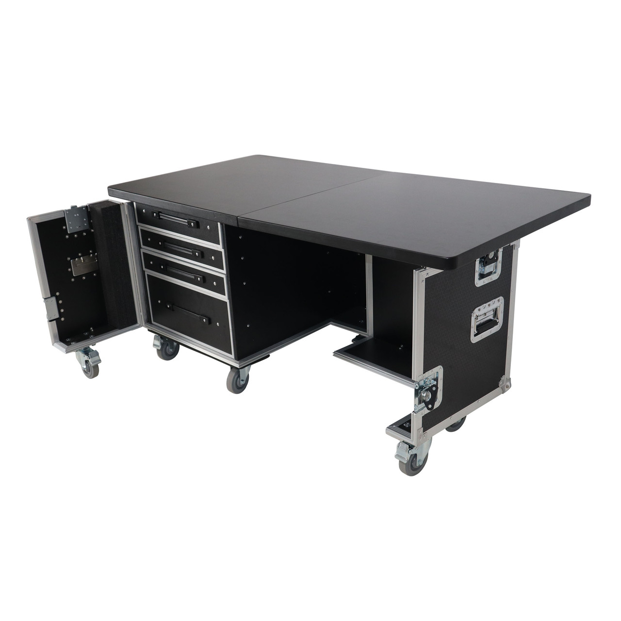 Mobile Office Foldable Pro Desk Flight case Workstation 60x30" Table Top, Drawer and Wheels thumbnail 1