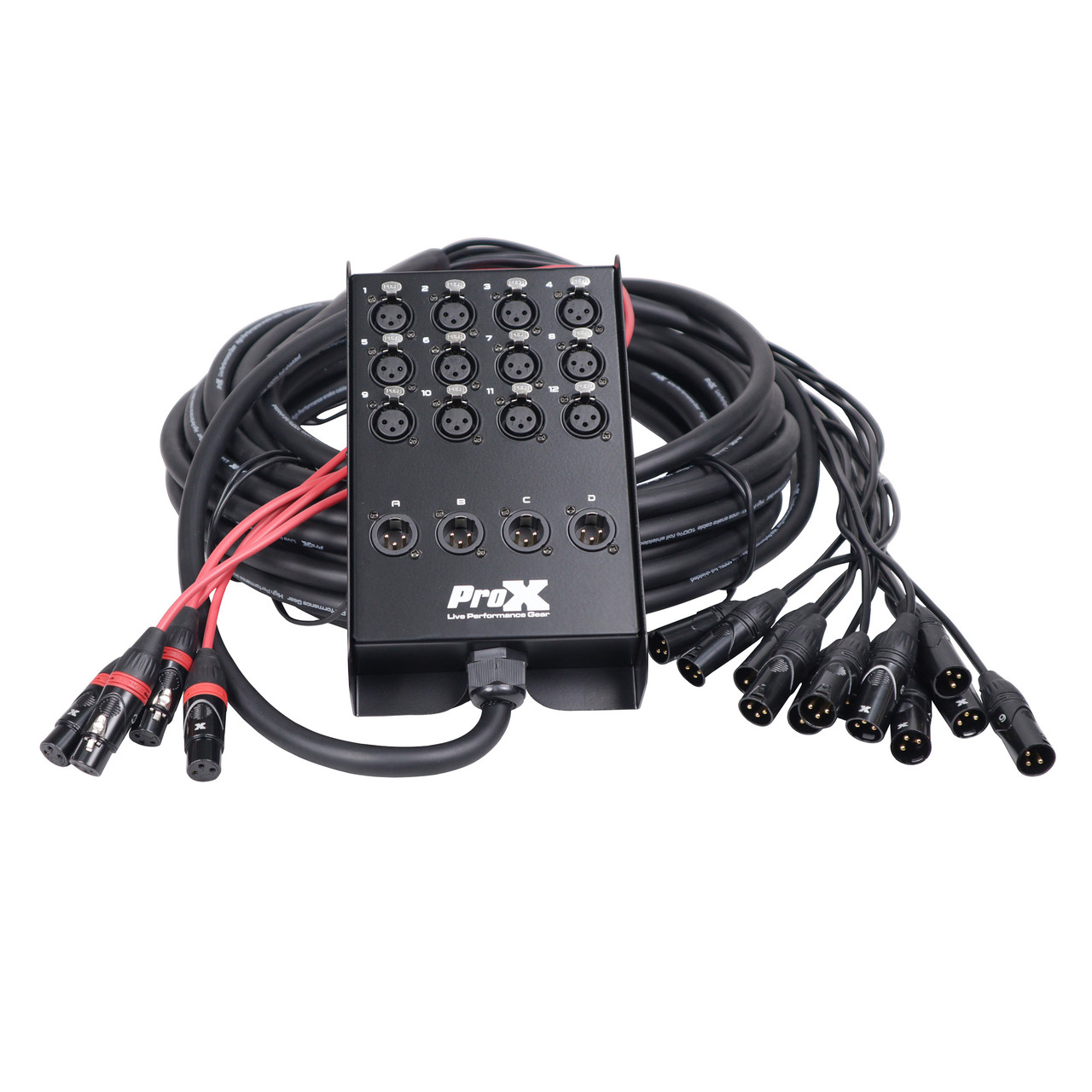 ProX XC-SB124XLR50 50 Ft. XLR Stage Recording Extension Box Snake 12 XLR-F Send Inputs 4 XLR-M Effects Return