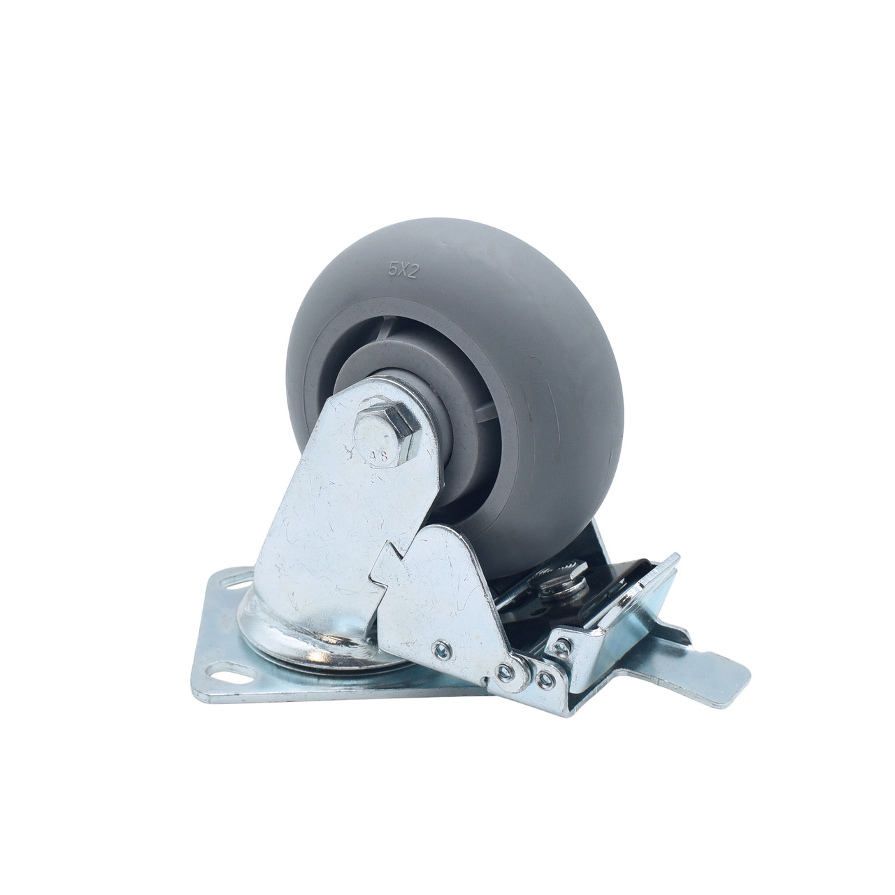 Single  Gray 5" Wheel Polyurethane Swivel Industrial Grade Locking Caster thumbnail 1