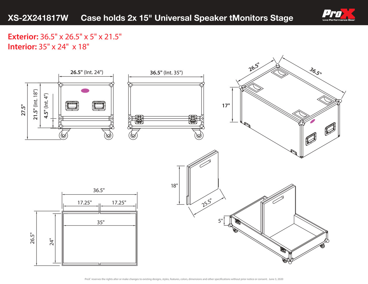 Universal ATA Dual Speaker Flight Case for (2) 18"Hx 24Wx17W thumbnail 1