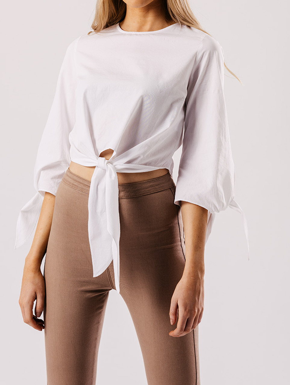 White Tie Front Cropped Top