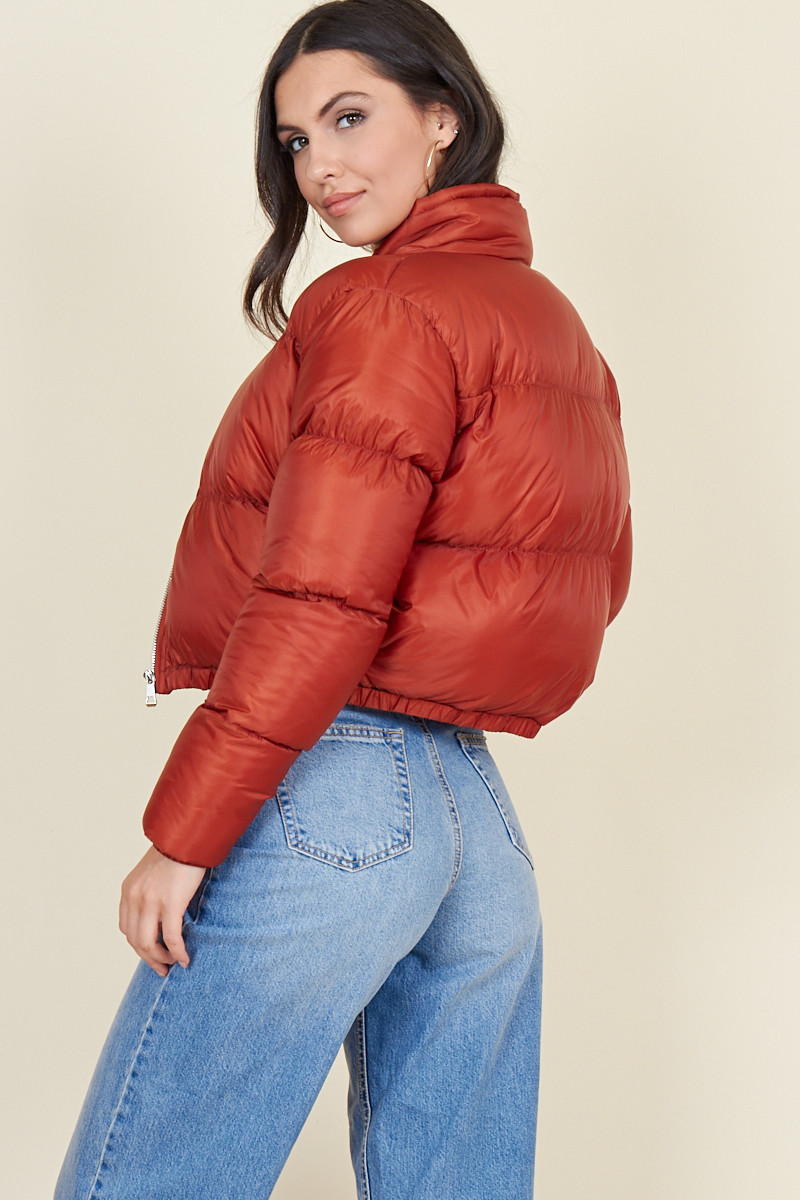 Rust Cropped Puffer Jacket