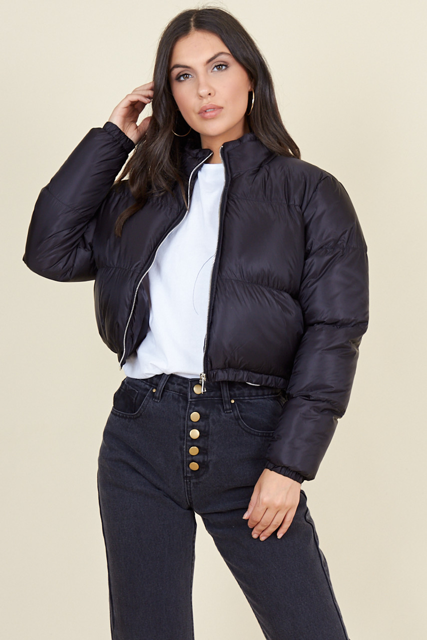 Black Cropped Puffer Jacket