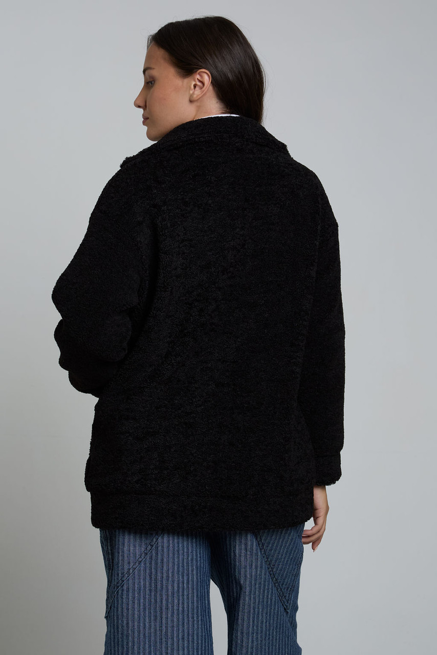 Black Borg Teddy Ring Pull Zip Through Jacket