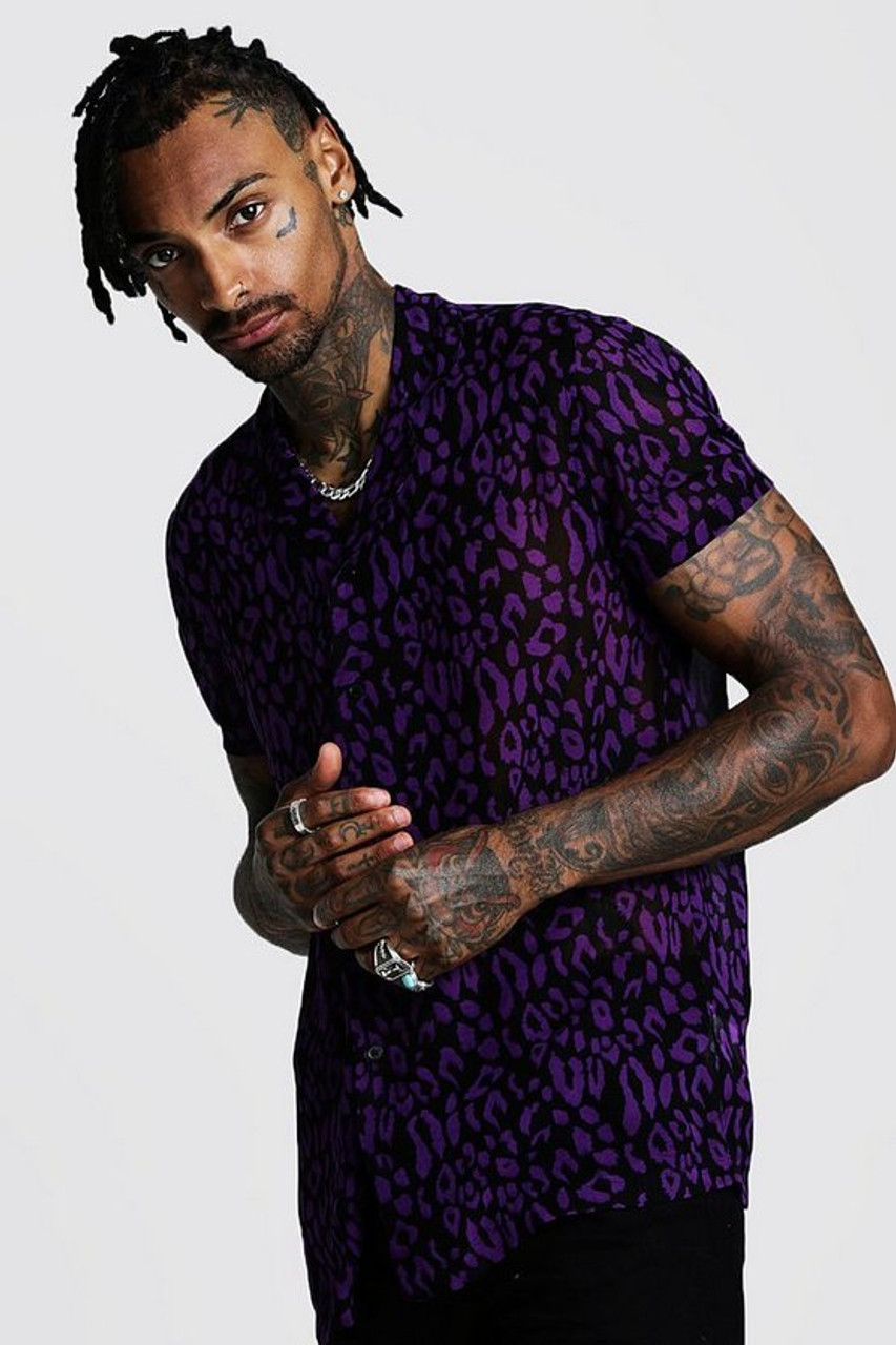 Purple Short Sleeve Leopard Print Shirt