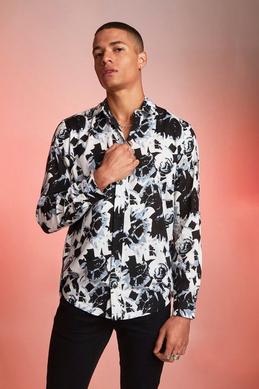 mens black floral shirt