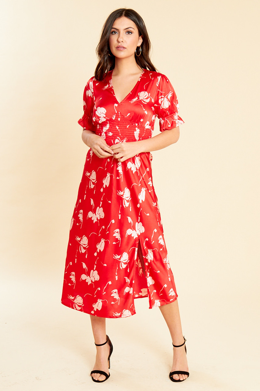 shirred waist midi dress