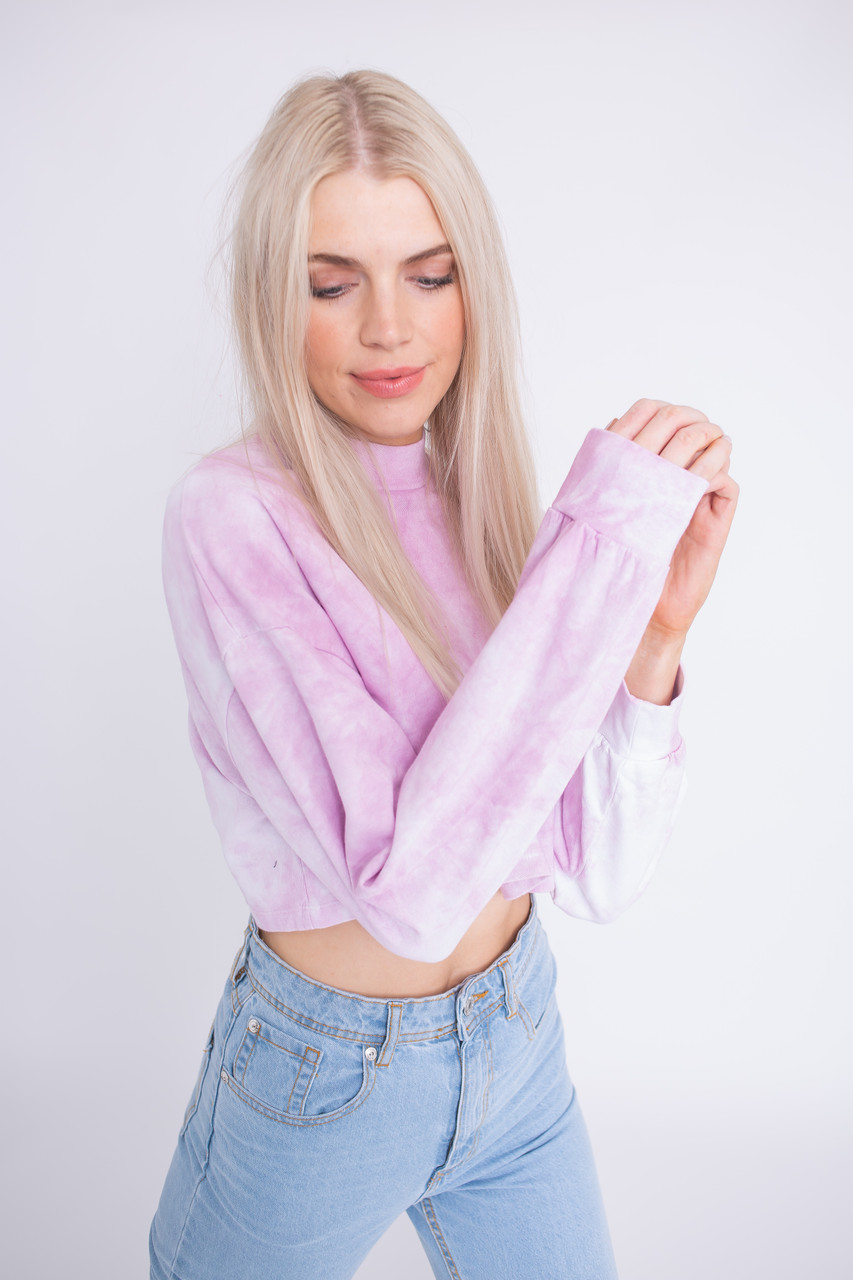 Pink Tie Dye Cropped Sweat Top with Full Sleeves