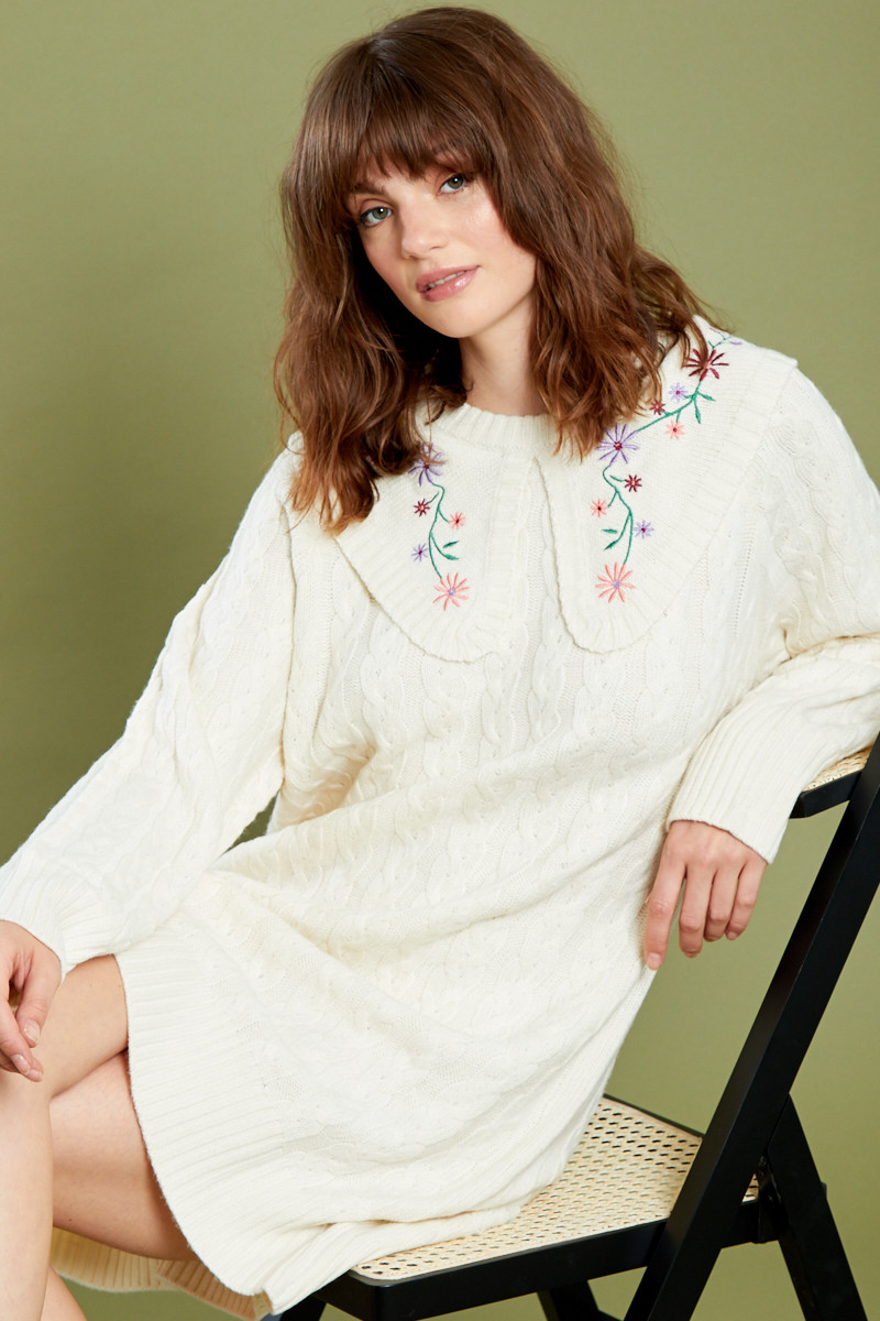 Cream Oversized Jumper Dress With 