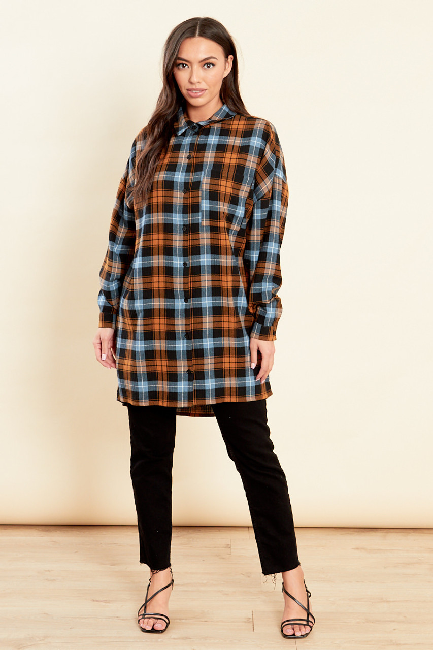 Black Oversized Check Shirt Dress l Influence Fashion New Season AW'21