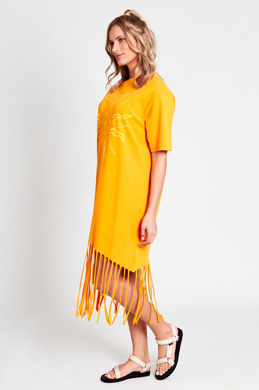 T-Shirt Dress W/ Fringe Hem In Vintage Sun