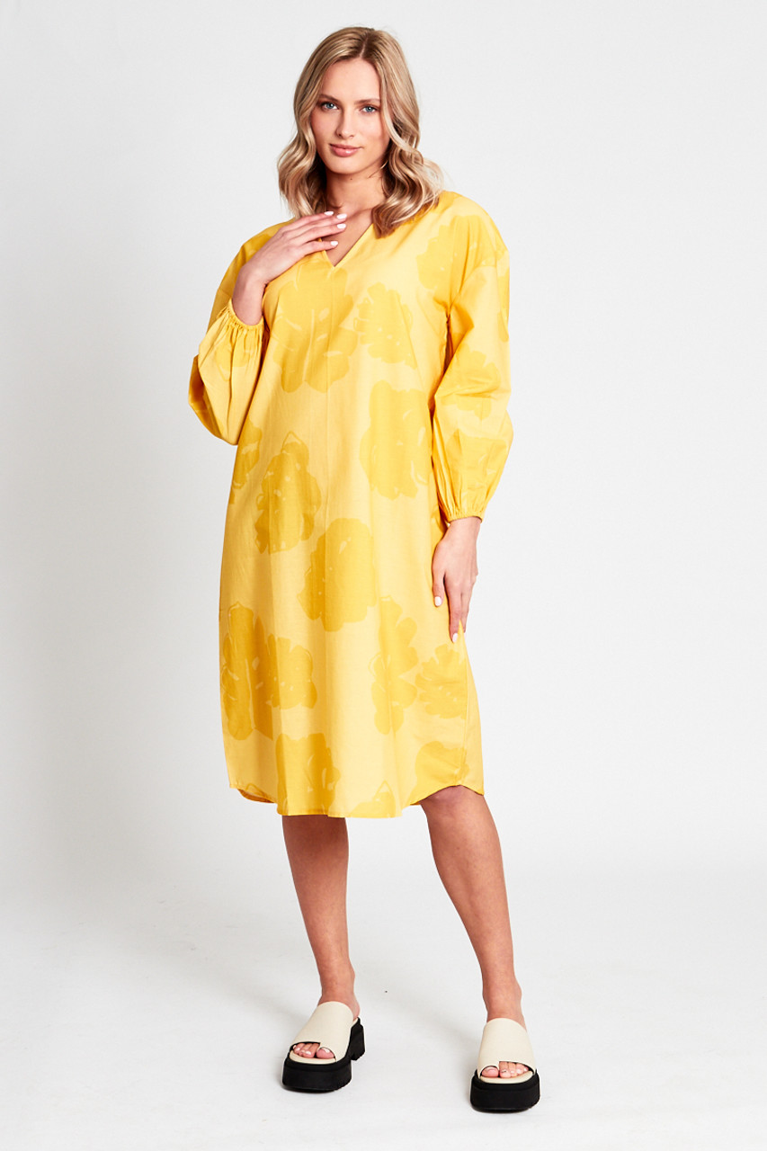Very Oversized V Neck Smock Dress In Fene Print With Puff Sleeve