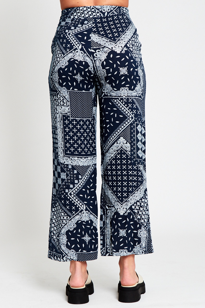 Wide Leg Culotte In Mixed Paisley With Side Seam Zip Fastening 