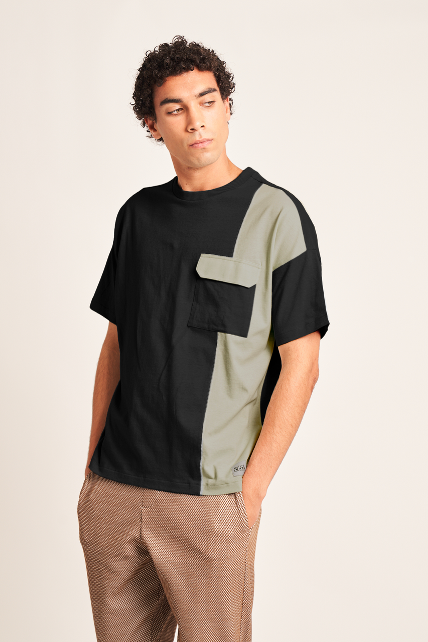 Black Relaxed T-Shirt With Tonal Panel