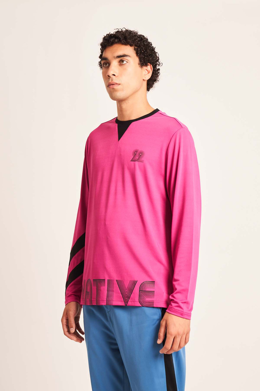 Colour Block Long Sleeve  Purple T-Shirt With Retro Print And Rib Neck Insert									