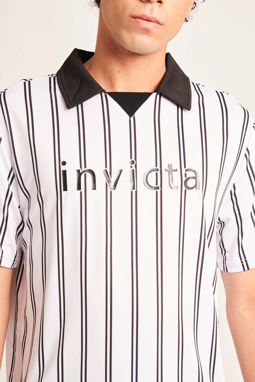 Striped Short Sleeve T-Shirt With Collar And ‘Invicta’ Print	