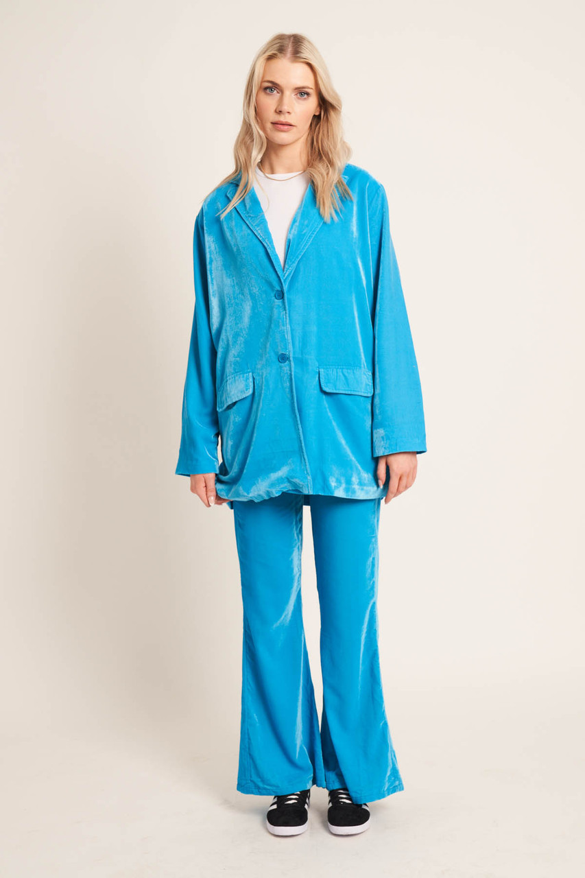 Native Youth oversized relaxed blazer in pop blue velvet co-ord