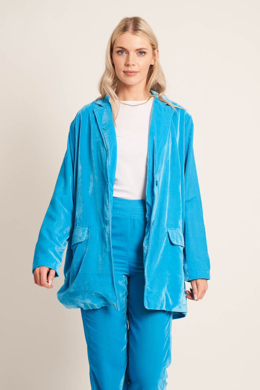 Native Youth oversized relaxed blazer in pop blue velvet co-ord