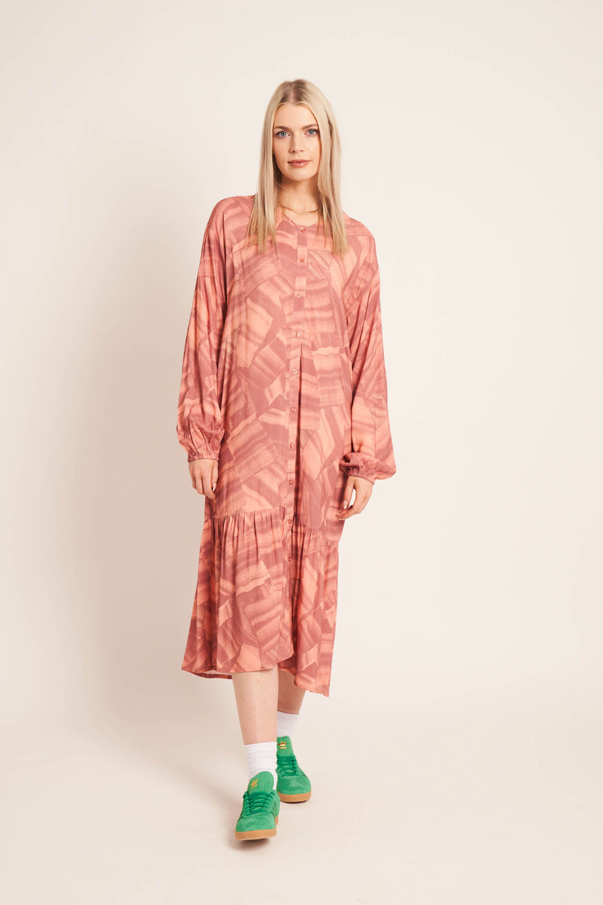 Ecovera Viscose Printed Smock Shirt Dress With Blouson Sleeves